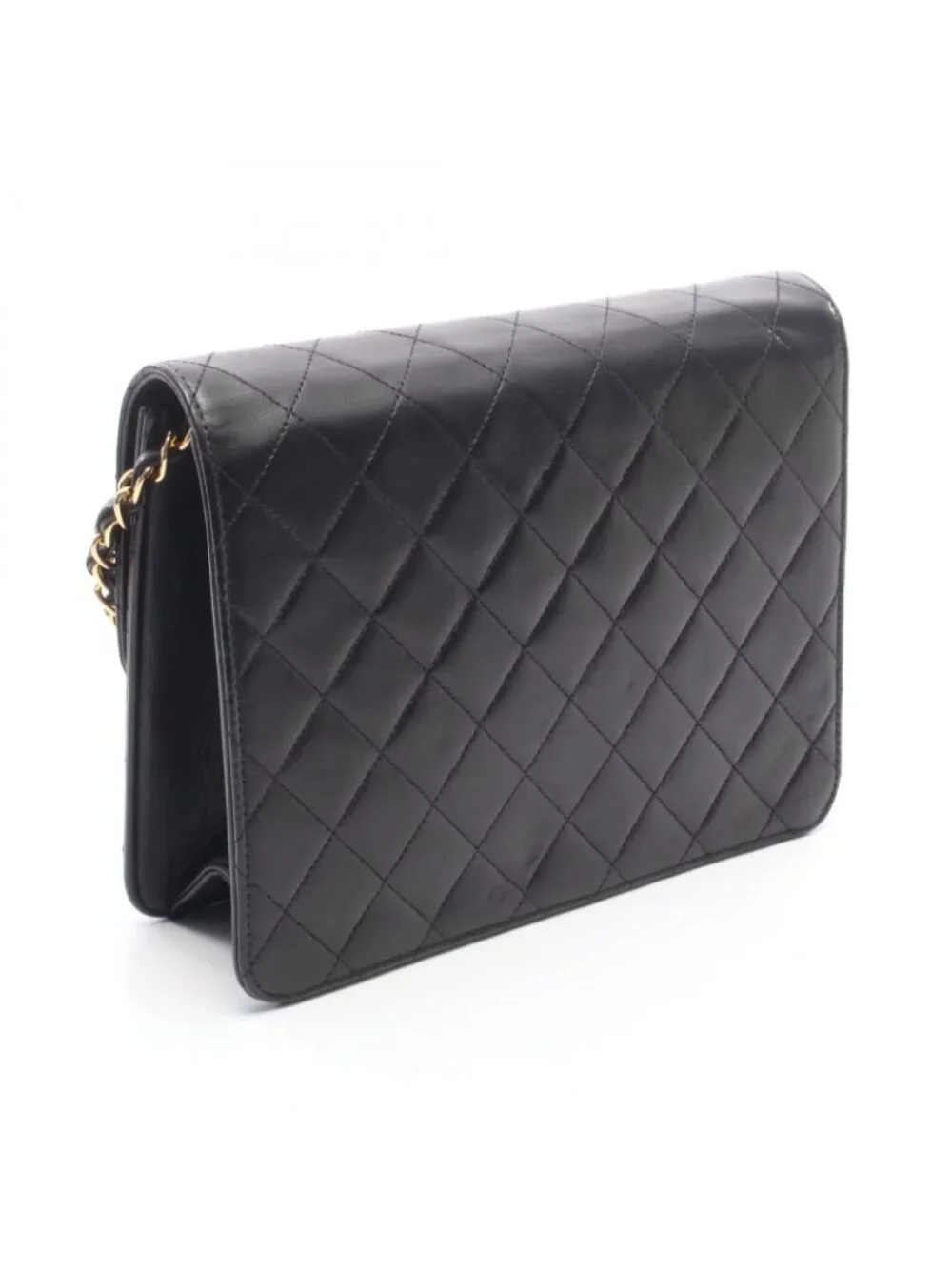 Chanel Shoulder Bag Quilted Single Flap Black Lambskin Push Lock Chain